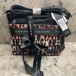 Tahari Leopard-Print Crossbody Bag in Brown and Black